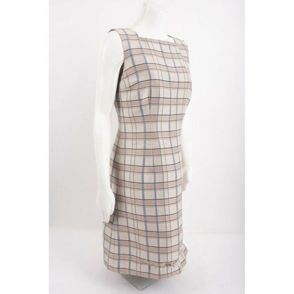 Lafayette 148 New York Womens Filmore Plaid Jojo Sheath Dress Sz 6 Tan Blue NWT - Picture 8 of 9